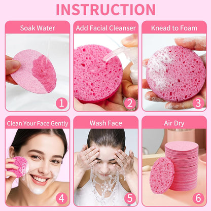 100-Count Compressed Facial Sponges, Natural Cellulose, Pink