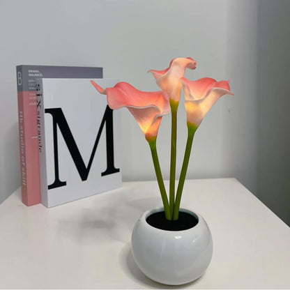 Pink Calla Lily Lamp LED Simulation Calla Lily Night Lamp with Ceramic Vase Bedroom Bedside Lamp for Home Living Room Desktop Decorations (Pink)