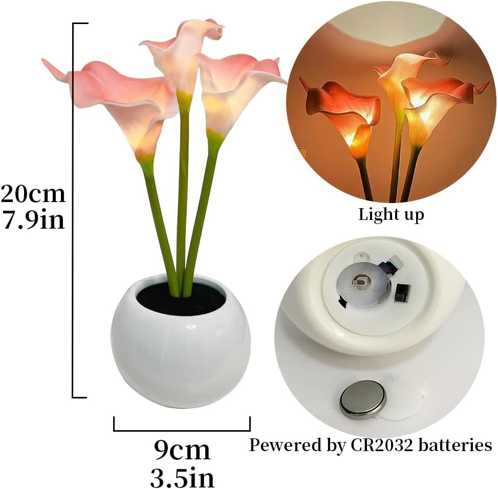 Pink Calla Lily Lamp LED Simulation Calla Lily Night Lamp with Ceramic Vase Bedroom Bedside Lamp for Home Living Room Desktop Decorations (Pink)