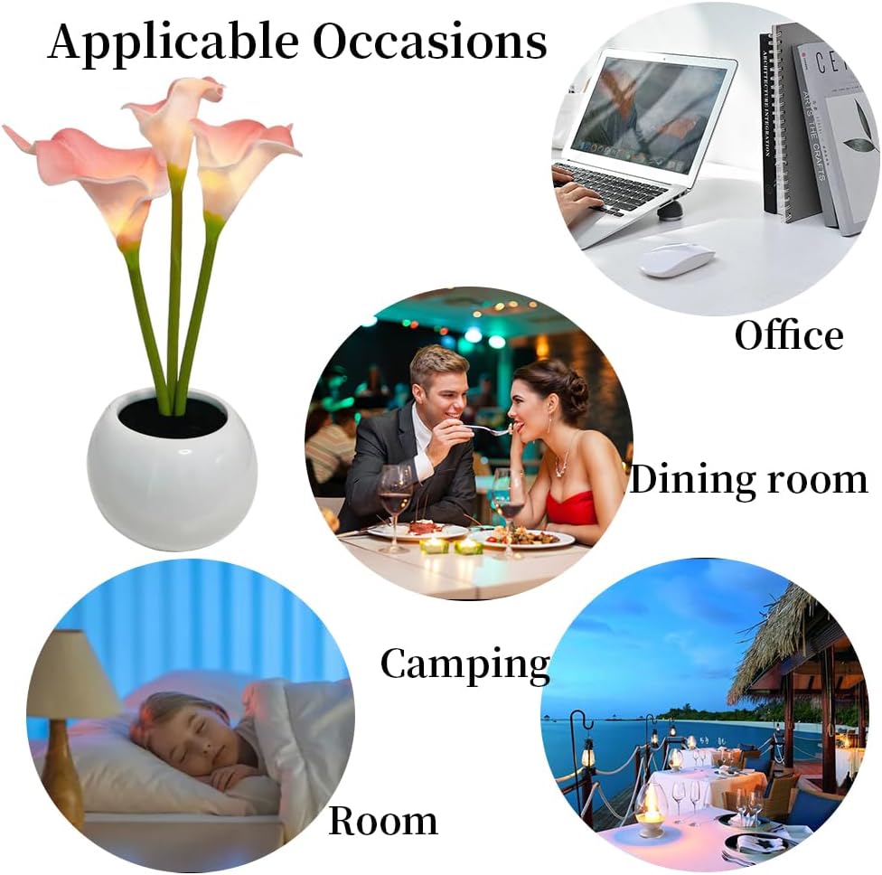 Pink Calla Lily Lamp LED Simulation Calla Lily Night Lamp with Ceramic Vase Bedroom Bedside Lamp for Home Living Room Desktop Decorations (Pink)
