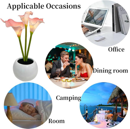 Pink Calla Lily Lamp LED Simulation Calla Lily Night Lamp with Ceramic Vase Bedroom Bedside Lamp for Home Living Room Desktop Decorations (Pink)