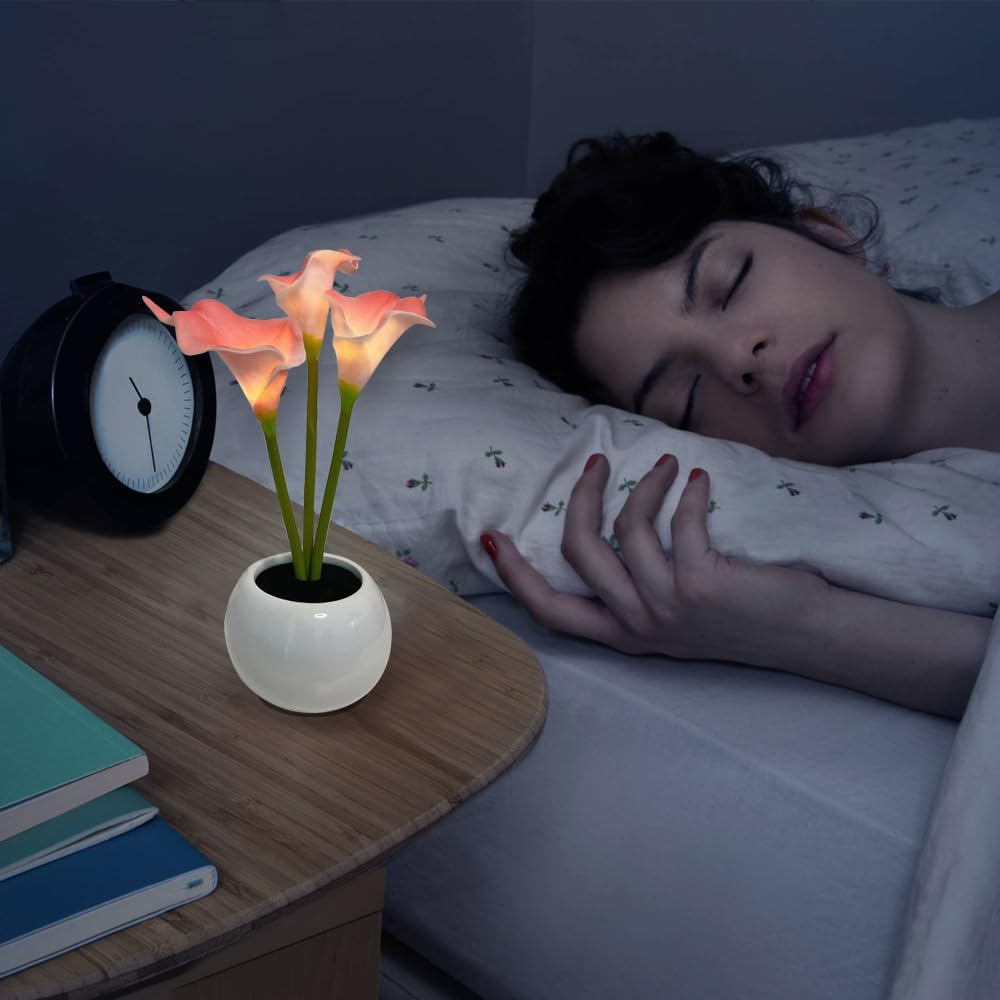 Pink Calla Lily Lamp LED Simulation Calla Lily Night Lamp with Ceramic Vase Bedroom Bedside Lamp for Home Living Room Desktop Decorations (Pink)