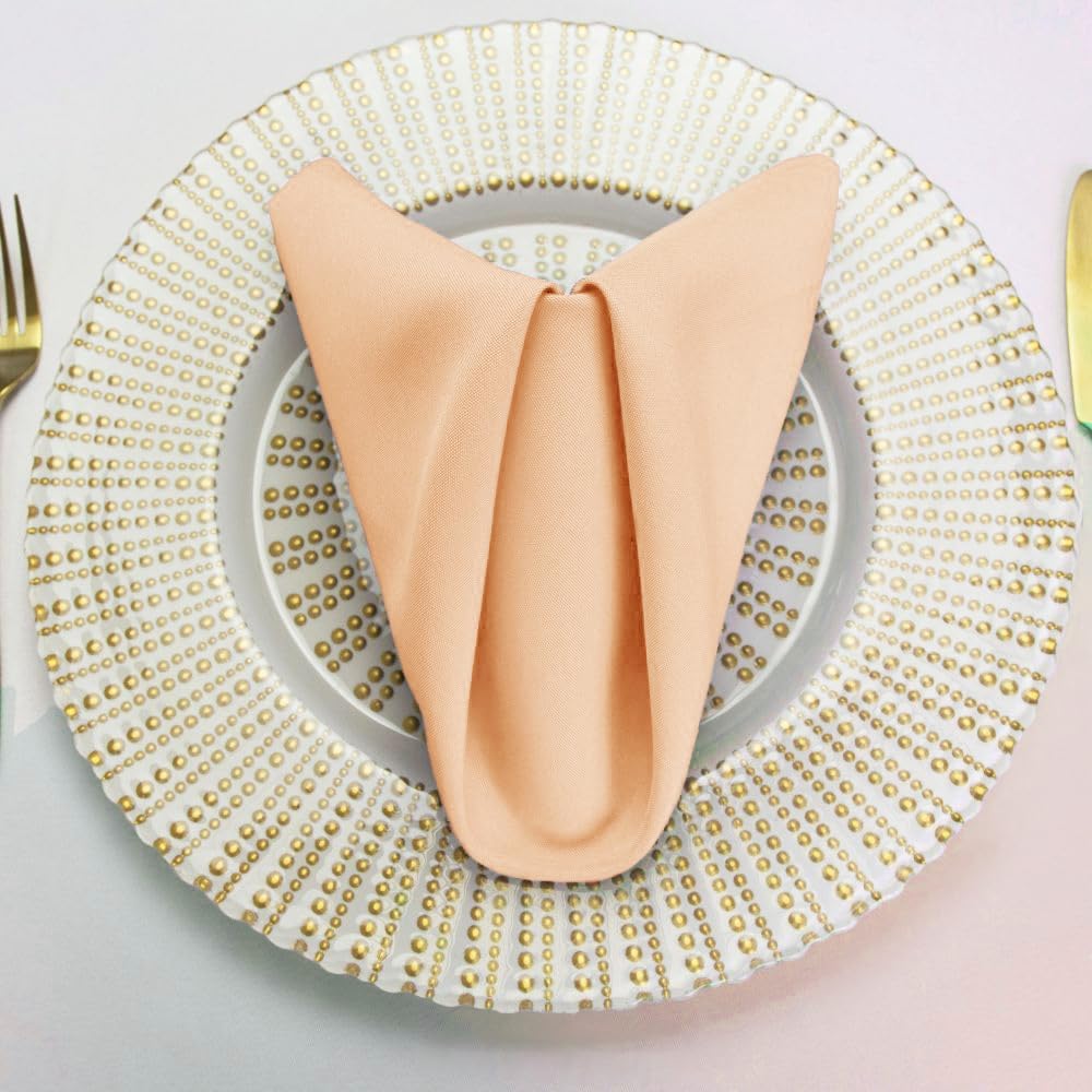 Peach Cloth Napkins Set of 12-20x20 Inch Dinner Napkins Washable Polyester Fabric Cloth for Hotel, Restaurant, Wedding and Party