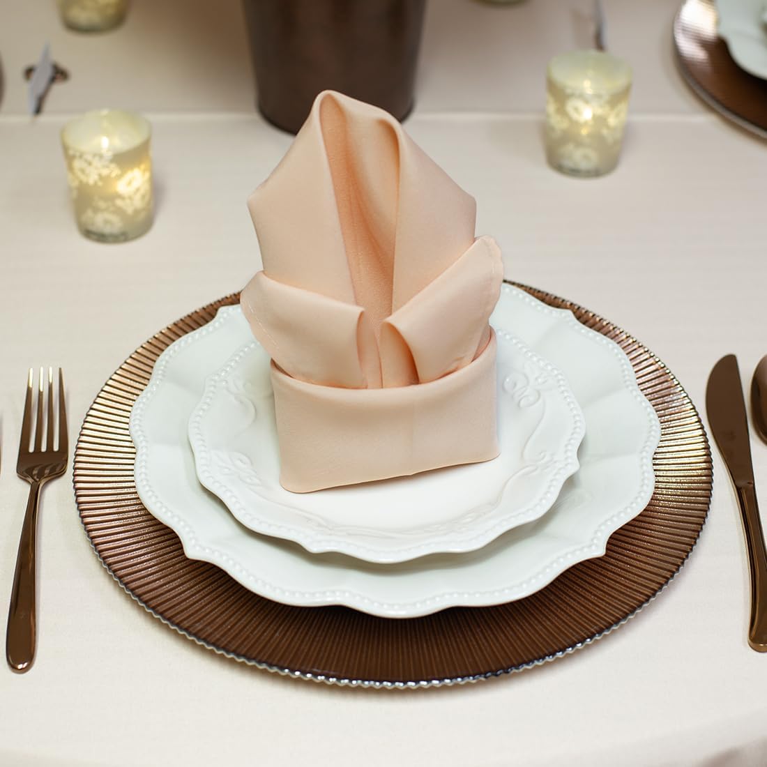 Peach Cloth Napkins Set of 12-20x20 Inch Dinner Napkins Washable Polyester Fabric Cloth for Hotel, Restaurant, Wedding and Party