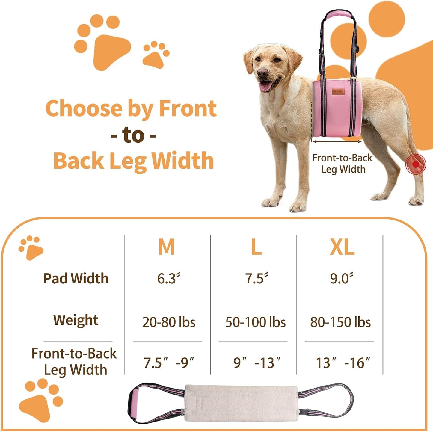 Dog Lift Harness for Large Dogs, Adjustable Comfortable Dog Sling with Handle, Knee & Rear Leg Support for Torn ACL Rehabilitation, Weak Rear Legs, Helps Senior, Disabled Canines(Pink,L)