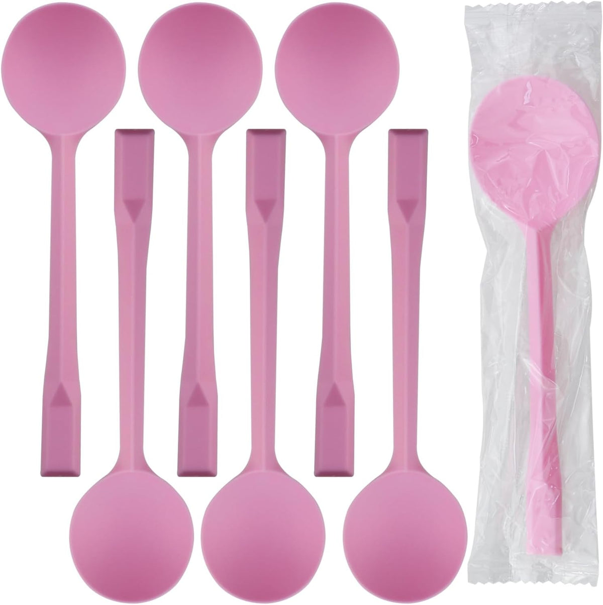 50PCS Disposable Pink Plastic Spoons Individually Wrapped Cutlery Party Supplies Scoop for Cake Desserts Ice Cream Fruit Salads