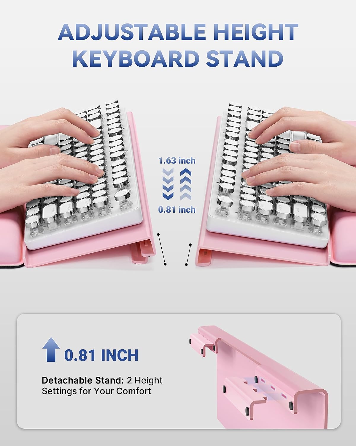 Adjustable Computer Keyboard Stand for Desktop, Keyboard Wrist Rest(Pink)