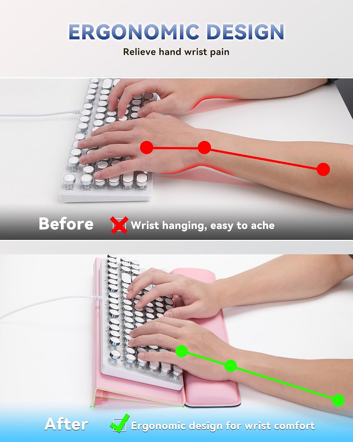 Adjustable Computer Keyboard Stand for Desktop, Keyboard Wrist Rest(Pink)