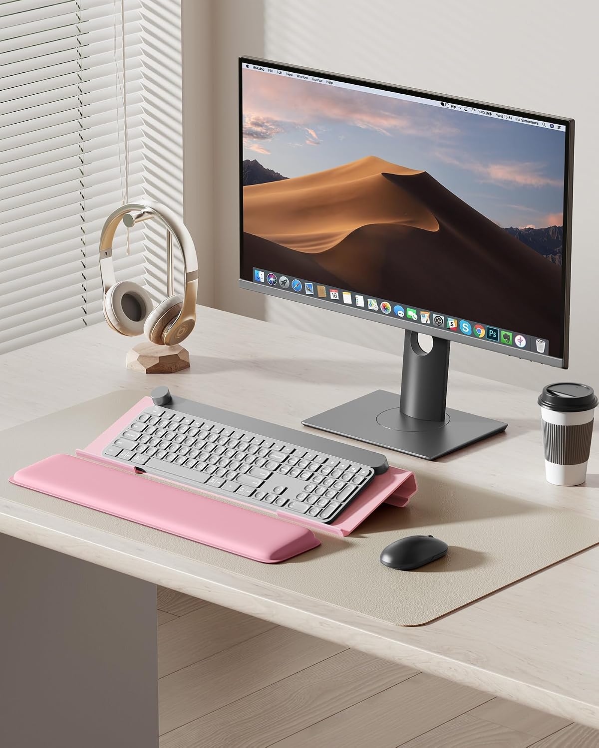 Adjustable Computer Keyboard Stand for Desktop, Keyboard Wrist Rest(Pink)