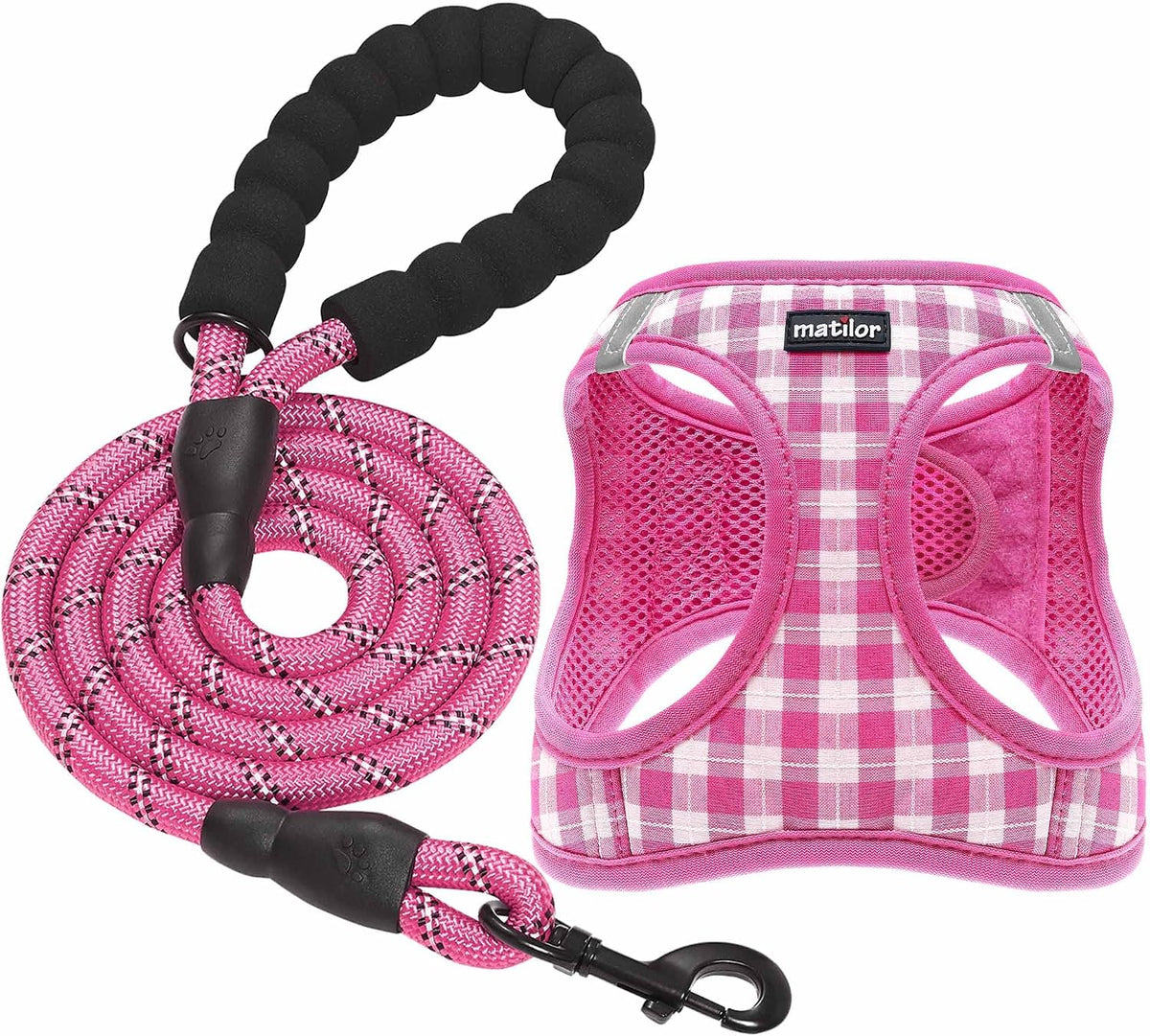 Dog Harness Step-in Breathable Puppy Cat Vest, Medium, Pink Check