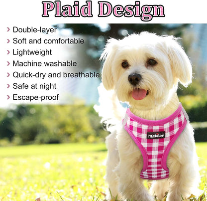 Dog Harness Step-in Breathable Puppy Cat Vest, Medium, Pink Check
