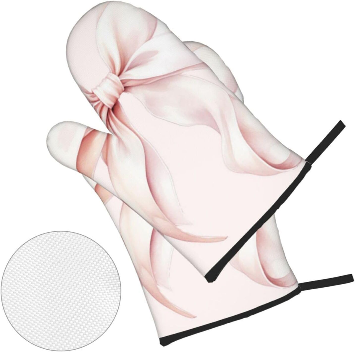 Light Pink Bow Oven Mitts and Pot Holders 4 Pcs Set Heat Resistant Thicken Long Kitchen Gloves for Cooking Baking Grilling