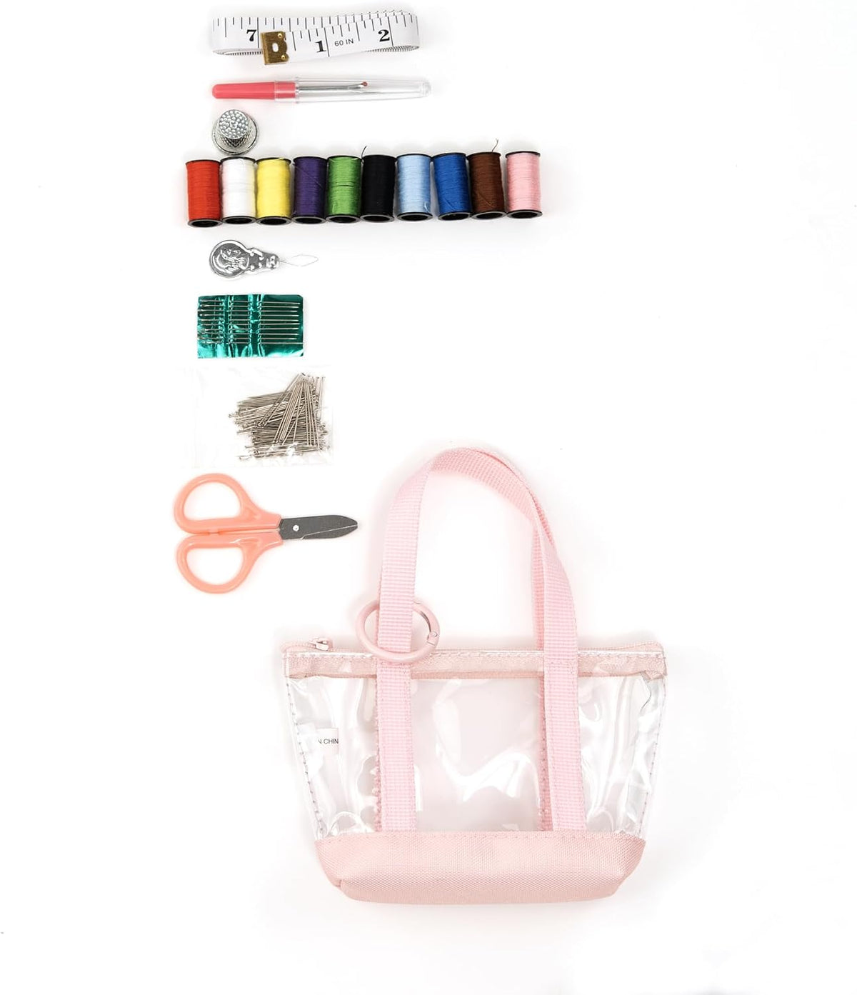 Travel Sewing Kit Organizer – Pink & Clear Mini Sewing Supplies Case for Adults & Kids – Compact Sewing Box with Clear PVC Body for On-the-Go Repairs