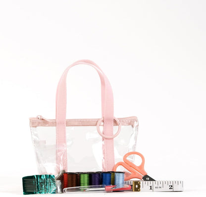 Travel Sewing Kit Organizer – Pink & Clear Mini Sewing Supplies Case for Adults & Kids – Compact Sewing Box with Clear PVC Body for On-the-Go Repairs