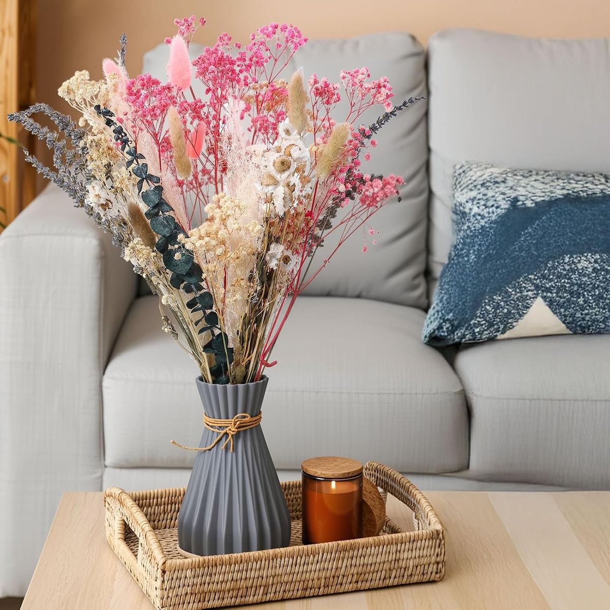 Pink White Dried Flowers Bouquet Set Rustic Boho Flowers
