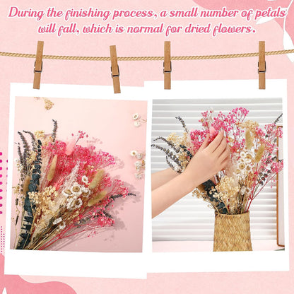 Pink White Dried Flowers Bouquet Set Rustic Boho Flowers
