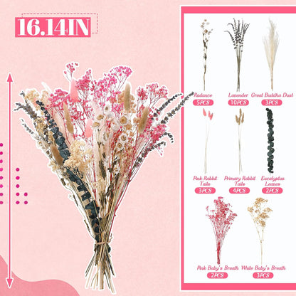 Pink White Dried Flowers Bouquet Set Rustic Boho Flowers