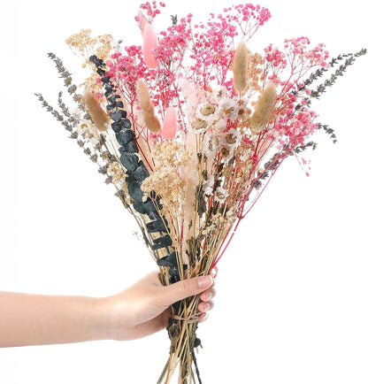 Pink White Dried Flowers Bouquet Set Rustic Boho Flowers
