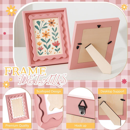 1 Pack Colorful Scalloped Picture Frames 4 x 6 Inch Cute Curved Aesthetic Picture Frames for Desktop Display Home Decor Family Friends Wedding Graduation Gifts (Pink)