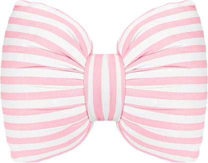 Little Pink Bow Pillows Car Decorative 10x9.5 inch, Stripes Shaped Headrest Pillow for Car Cotton Handmade Cushion Striped Case Washable Coquette for Sofa Office Neck Lumbar Aesthetic Room Home Decor