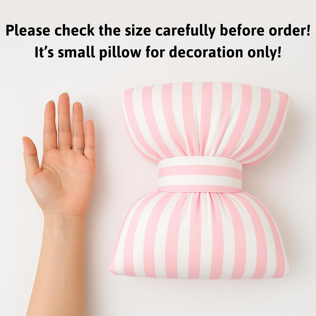 Little Pink Bow Pillows Car Decorative 10x9.5 inch, Stripes Shaped Headrest Pillow for Car Cotton Handmade Cushion Striped Case Washable Coquette for Sofa Office Neck Lumbar Aesthetic Room Home Decor