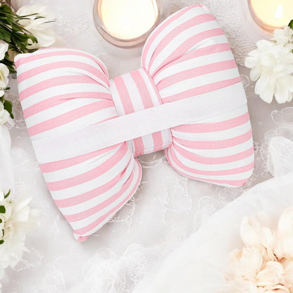 Little Pink Bow Pillows Car Decorative 10x9.5 inch, Stripes Shaped Headrest Pillow for Car Cotton Handmade Cushion Striped Case Washable Coquette for Sofa Office Neck Lumbar Aesthetic Room Home Decor