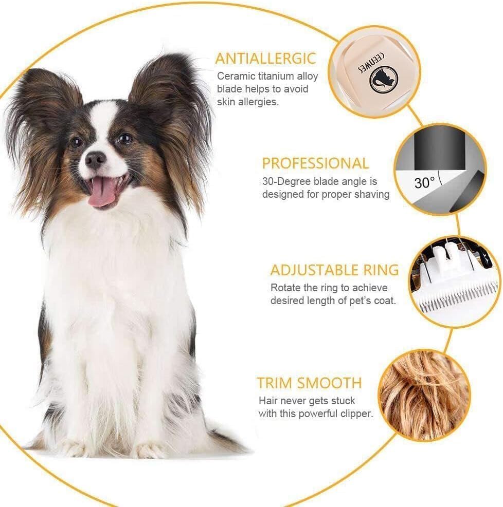 Power Display Dog Clippers Cordless Dog Grooming Kit Professional Horse Clippers Detachable Blade with 4 Comb Guides, Low Noise Pet Clippers Rechargeable Pet Grooming Tools for Dogs Cats Pets