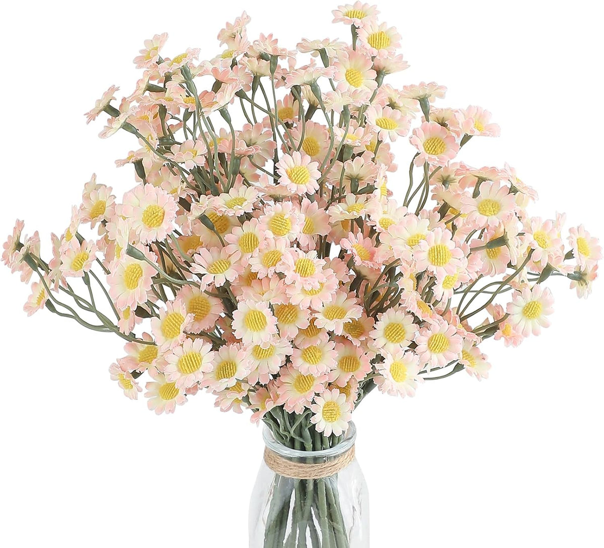 24pcs Blush Small Artificial Flowers Faux Silk Daisies Fake Wildflowers with Stems for DIY Pink Wedding Bouquets Floral Arrangements Party Decor Centerpieces Decorations (Vase Not Included)