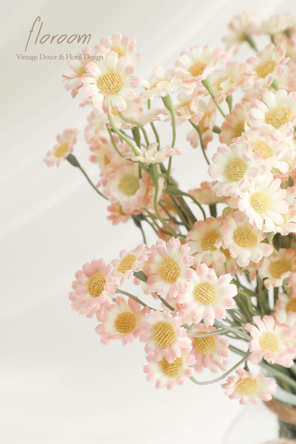 24pcs Blush Small Artificial Flowers Faux Silk Daisies Fake Wildflowers with Stems for DIY Pink Wedding Bouquets Floral Arrangements Party Decor Centerpieces Decorations (Vase Not Included)