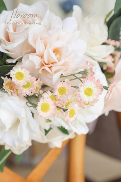 24pcs Blush Small Artificial Flowers Faux Silk Daisies Fake Wildflowers with Stems for DIY Pink Wedding Bouquets Floral Arrangements Party Decor Centerpieces Decorations (Vase Not Included)