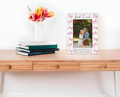 Best Friend Picture Frame - Friends Besties BFF Wooden Picture Frame, Friendship Gifts for Women, Pink Preppy Coquette Bow Love You Forever Decorative Photo Frames for Table Desk Decor, 4x6
