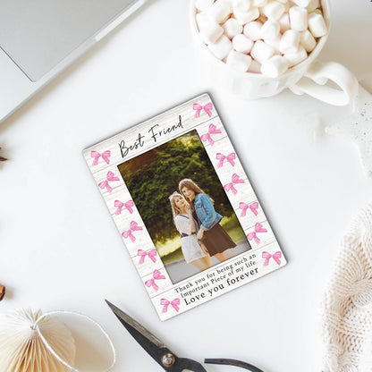 Best Friend Picture Frame - Friends Besties BFF Wooden Picture Frame, Friendship Gifts for Women, Pink Preppy Coquette Bow Love You Forever Decorative Photo Frames for Table Desk Decor, 4x6