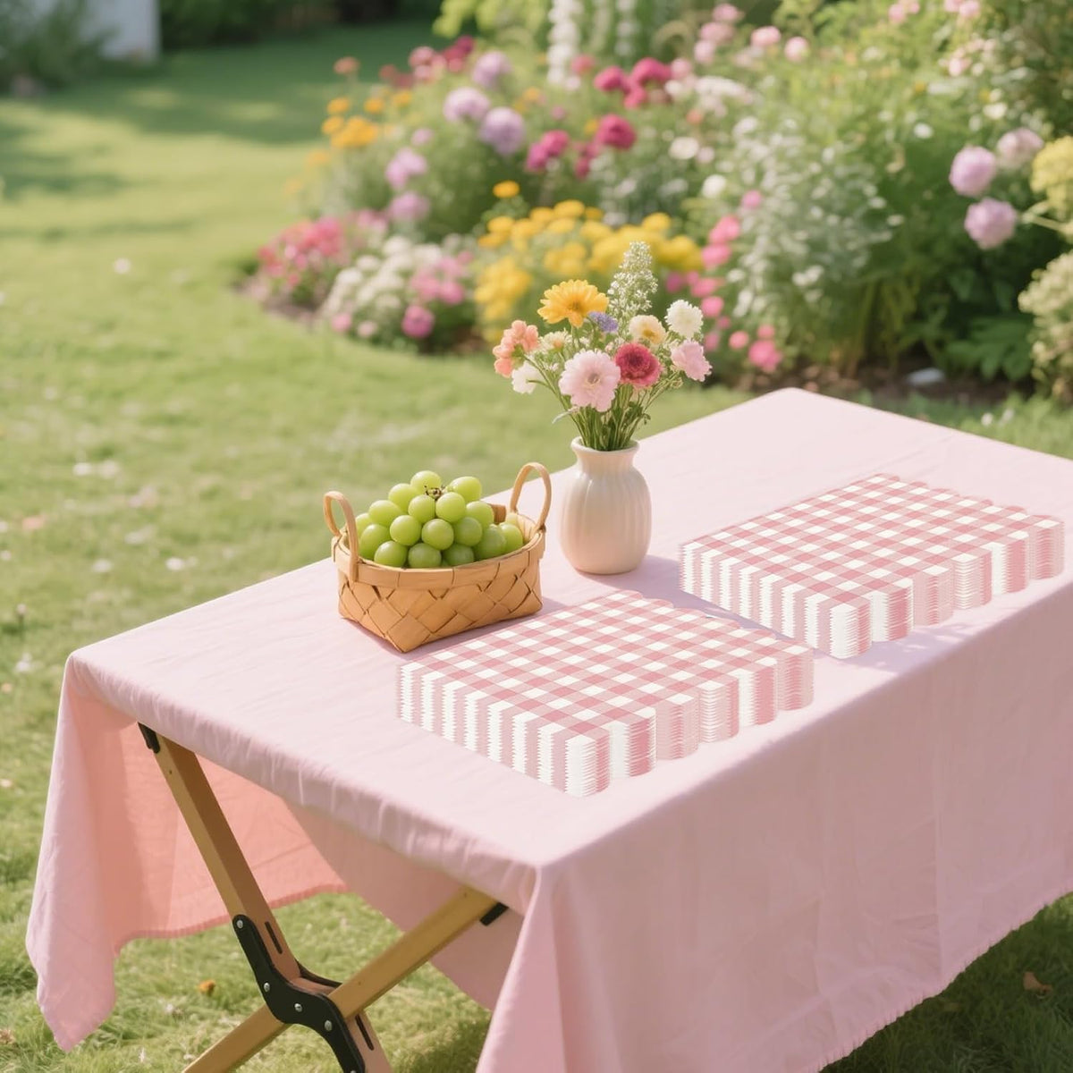 50PCS Pink Scalloped Gingham Paper Napkins