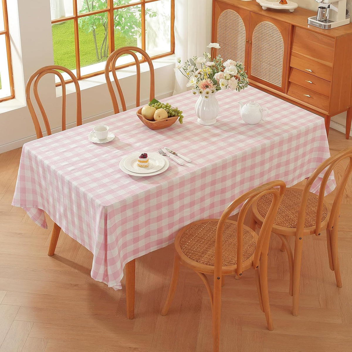 Pink Gingham Tablecloth Rectangle Checkered Table Cloth Cotton Linen Fabric Wrinkle Free Washable Buffalo Plaid Table Cover for Kitchen Dining Picnic Camping, 60 * 75 inch