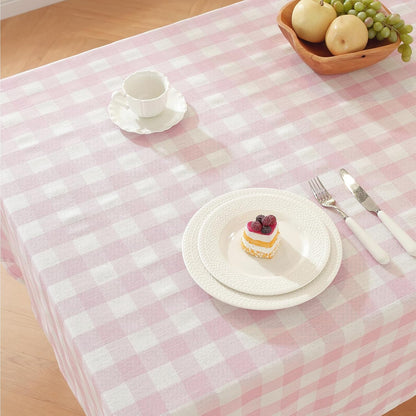 Pink Gingham Tablecloth Rectangle Checkered Table Cloth Cotton Linen Fabric Wrinkle Free Washable Buffalo Plaid Table Cover for Kitchen Dining Picnic Camping, 60 * 75 inch