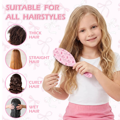 Girls Hair Brush for Women, Hair Brushes Girls Brush Pink Bow Detangling Brush for Curly Hair Pain-Free Girl Hairbrush Kids