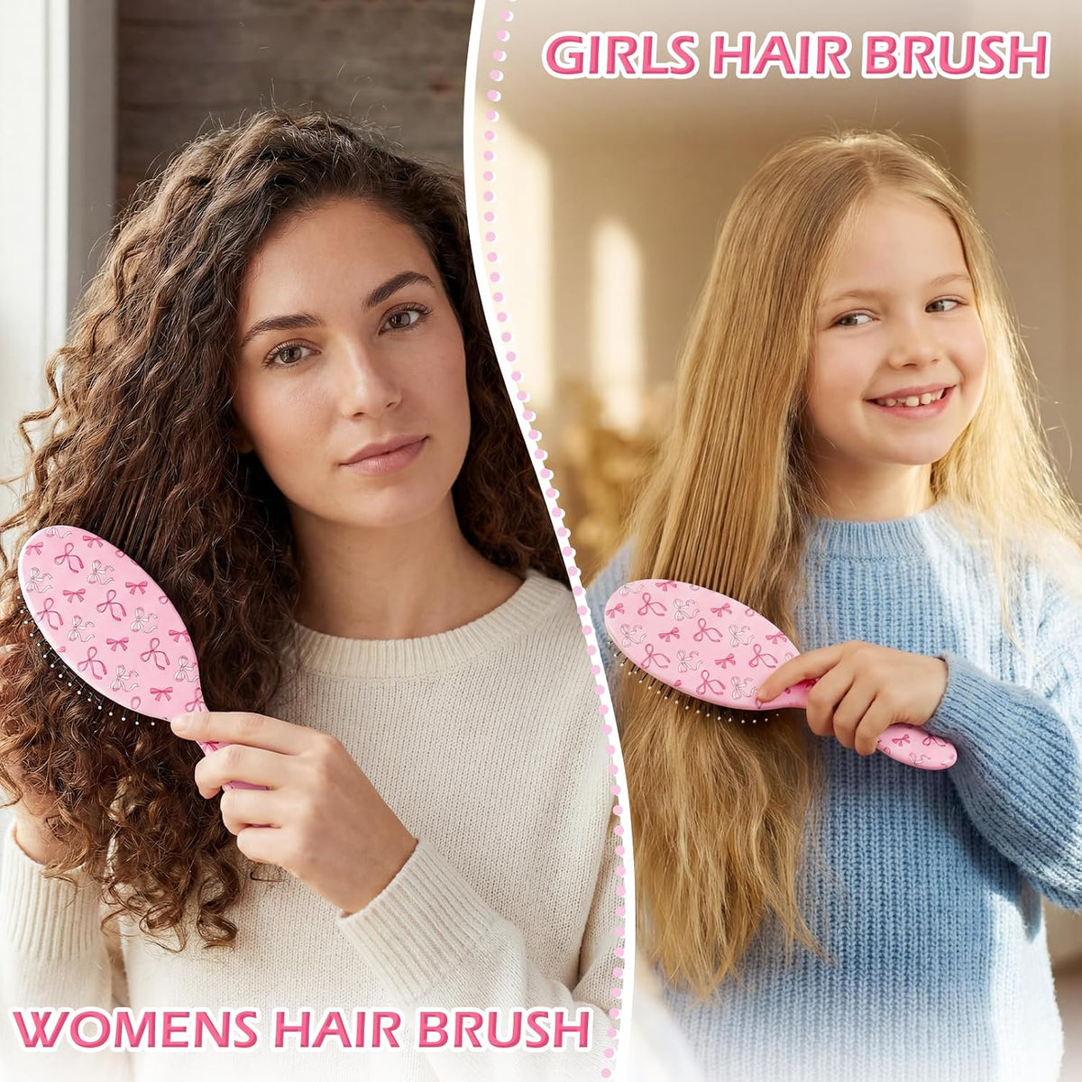 Girls Hair Brush for Women, Hair Brushes Girls Brush Pink Bow Detangling Brush for Curly Hair Pain-Free Girl Hairbrush Kids