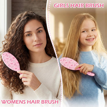 Girls Hair Brush for Women, Hair Brushes Girls Brush Pink Bow Detangling Brush for Curly Hair Pain-Free Girl Hairbrush Kids