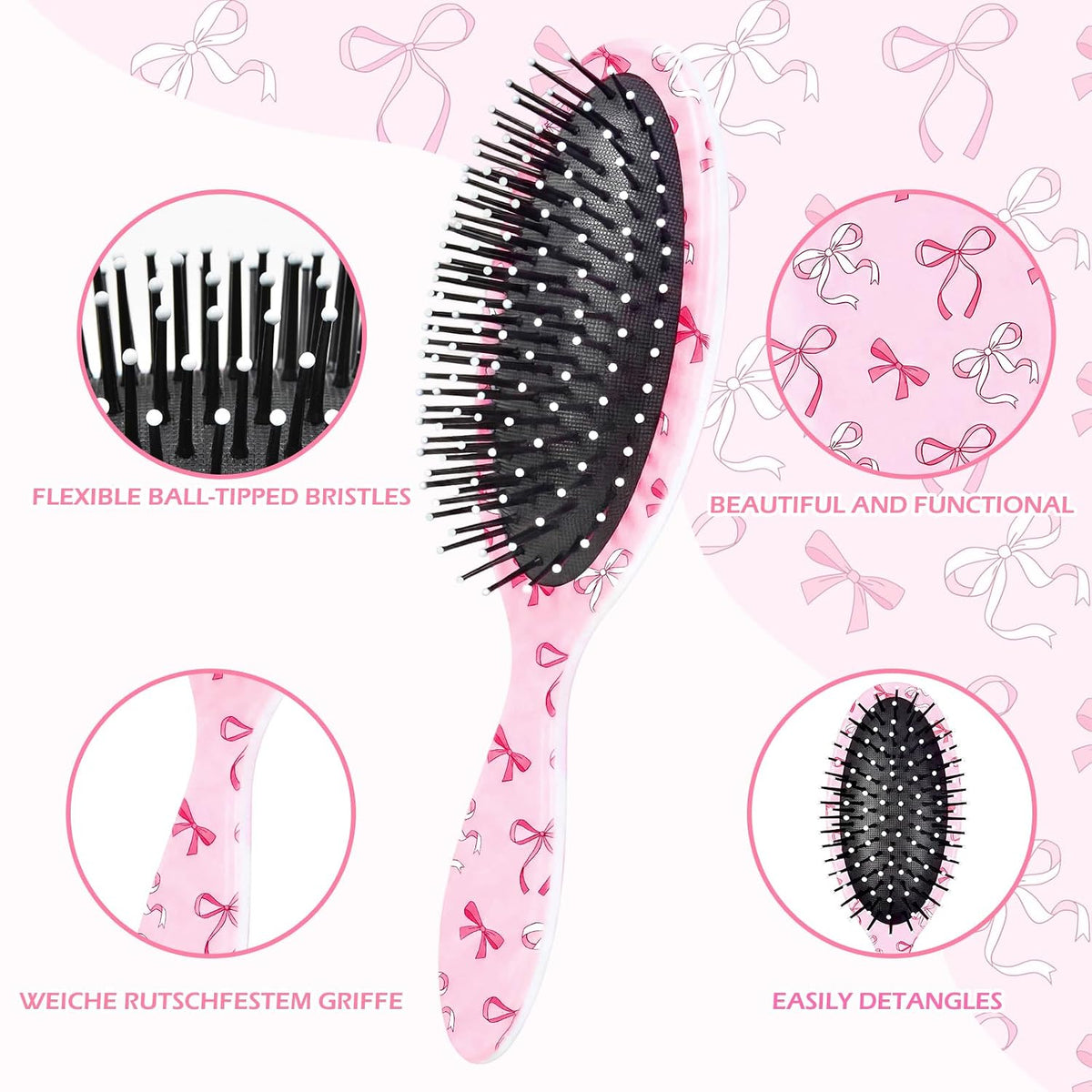 Girls Hair Brush for Women, Hair Brushes Girls Brush Pink Bow Detangling Brush for Curly Hair Pain-Free Girl Hairbrush Kids