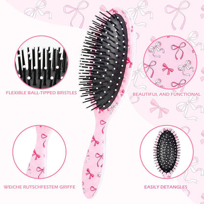 Girls Hair Brush for Women, Hair Brushes Girls Brush Pink Bow Detangling Brush for Curly Hair Pain-Free Girl Hairbrush Kids