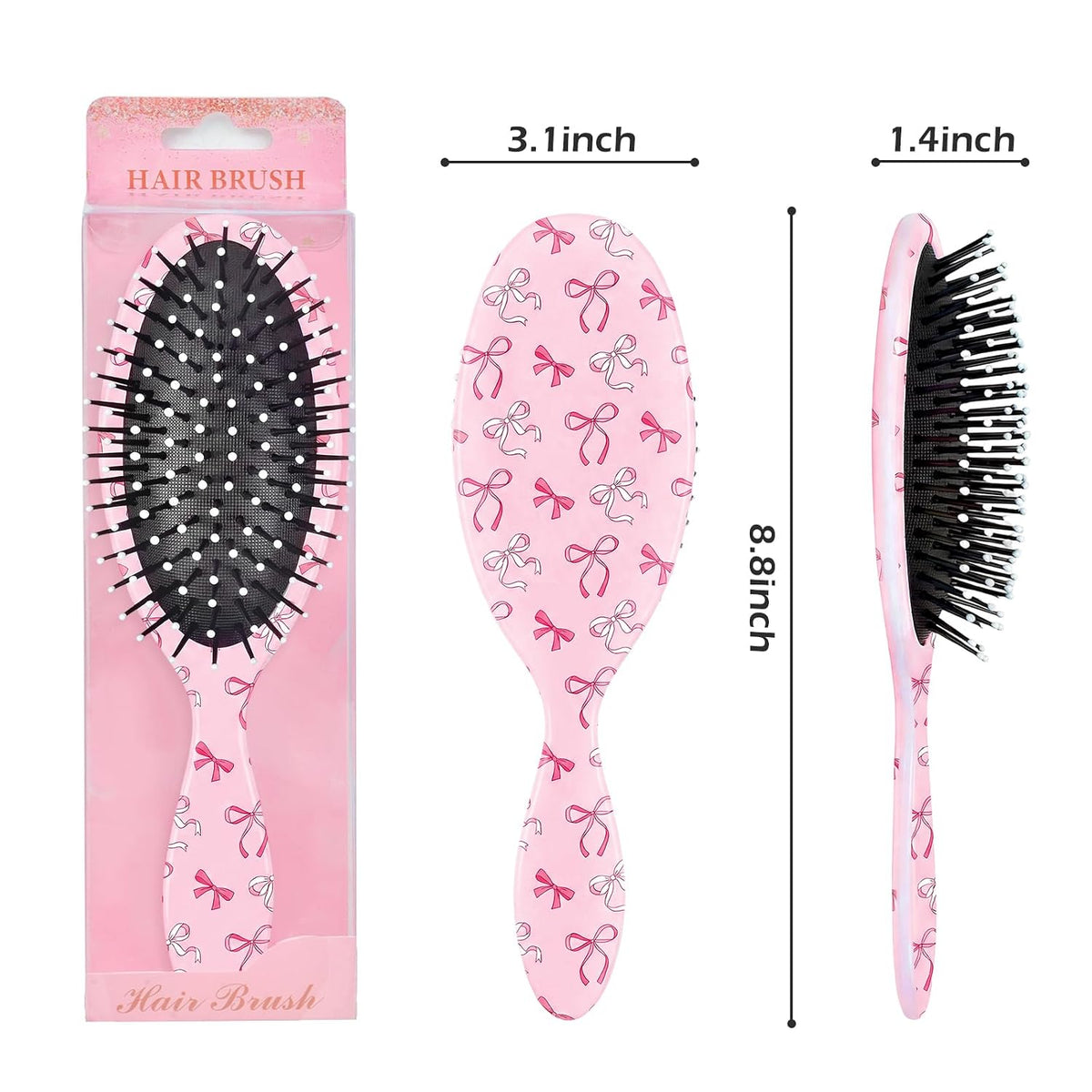Girls Hair Brush for Women, Hair Brushes Girls Brush Pink Bow Detangling Brush for Curly Hair Pain-Free Girl Hairbrush Kids
