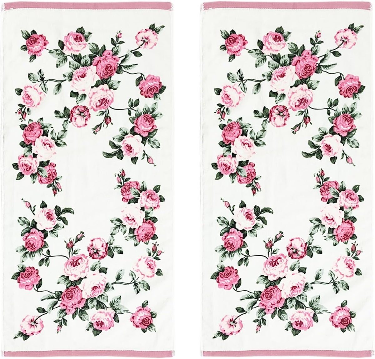 2-Piece Pink Peony Floral Pattern Hand Towels Pastoral Style Farmhouse Decorative Flower Bathroom Towels Soft Absorbent Beautiful Washcloth for Shower Kitchen Spa Beach, 13x28 Inch