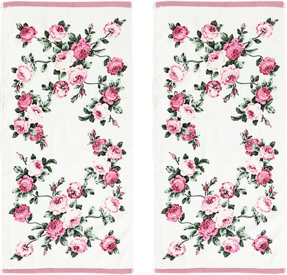 2-Piece Pink Peony Floral Pattern Hand Towels Pastoral Style Farmhouse Decorative Flower Bathroom Towels Soft Absorbent Beautiful Washcloth for Shower Kitchen Spa Beach, 13x28 Inch
