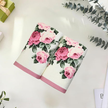 2-Piece Pink Peony Floral Pattern Hand Towels Pastoral Style Farmhouse Decorative Flower Bathroom Towels Soft Absorbent Beautiful Washcloth for Shower Kitchen Spa Beach, 13x28 Inch