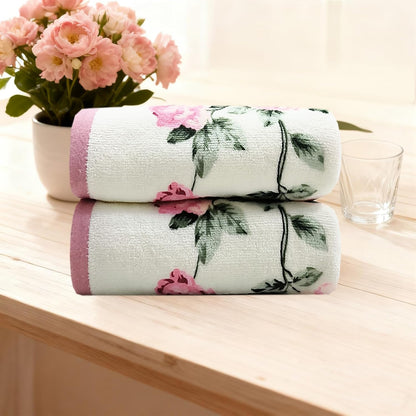 2-Piece Pink Peony Floral Pattern Hand Towels Pastoral Style Farmhouse Decorative Flower Bathroom Towels Soft Absorbent Beautiful Washcloth for Shower Kitchen Spa Beach, 13x28 Inch