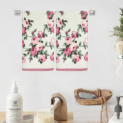 2-Piece Pink Peony Floral Pattern Hand Towels Pastoral Style Farmhouse Decorative Flower Bathroom Towels Soft Absorbent Beautiful Washcloth for Shower Kitchen Spa Beach, 13x28 Inch