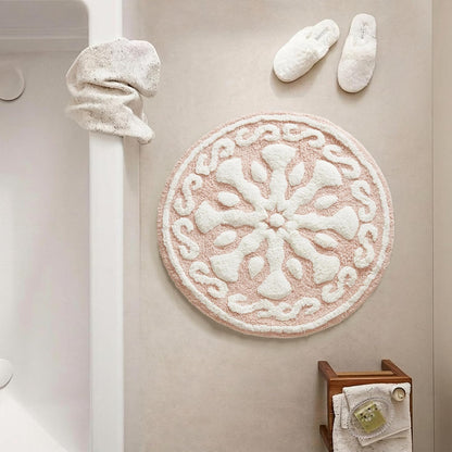 Casablanca Tufted Cotton Bath Rug Non-Slip, Round 25", Pink
