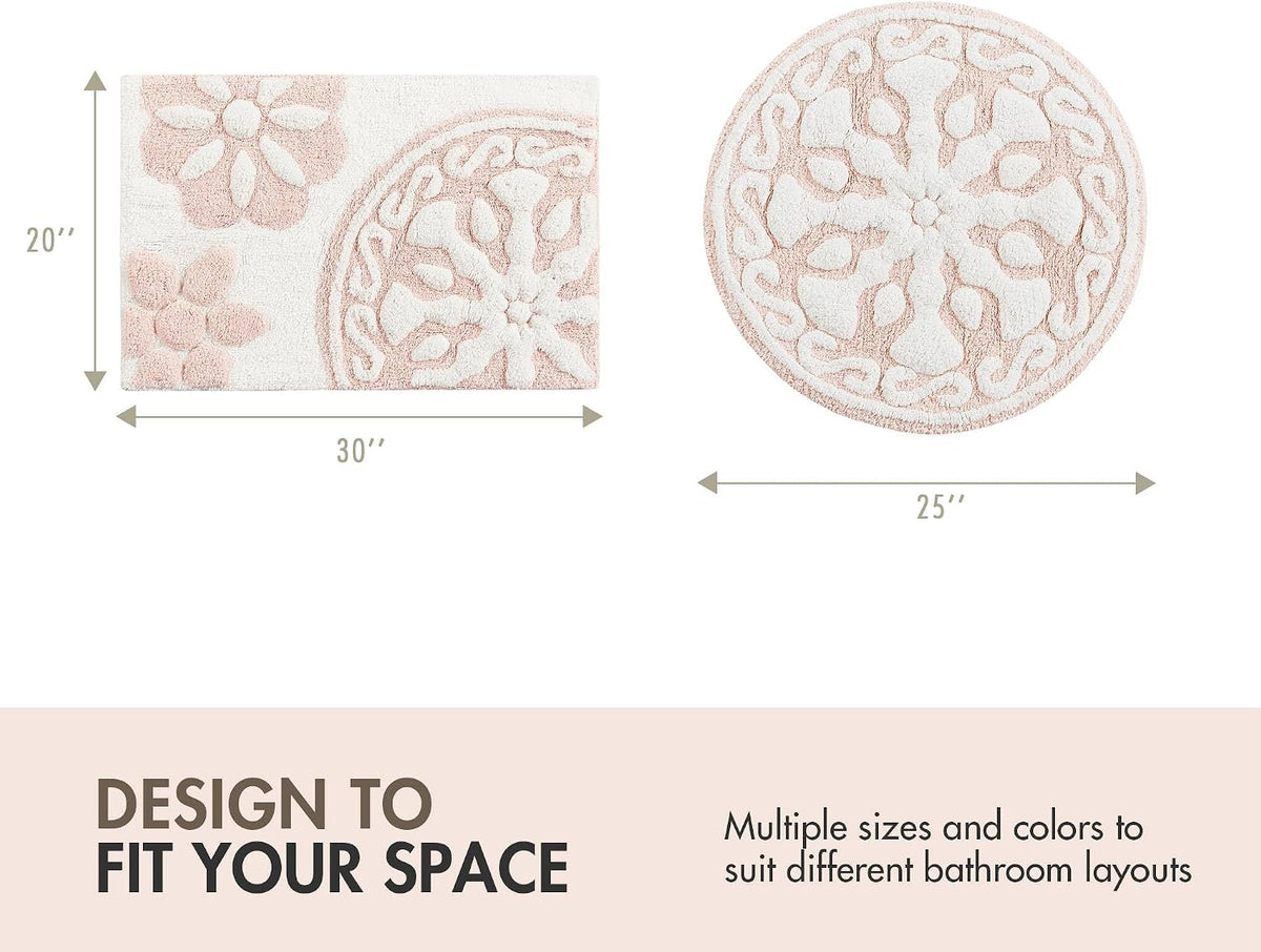 Casablanca Tufted Cotton Bath Rug Non-Slip, Round 25", Pink