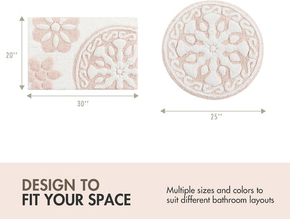 Casablanca Tufted Cotton Bath Rug Non-Slip, Round 25", Pink