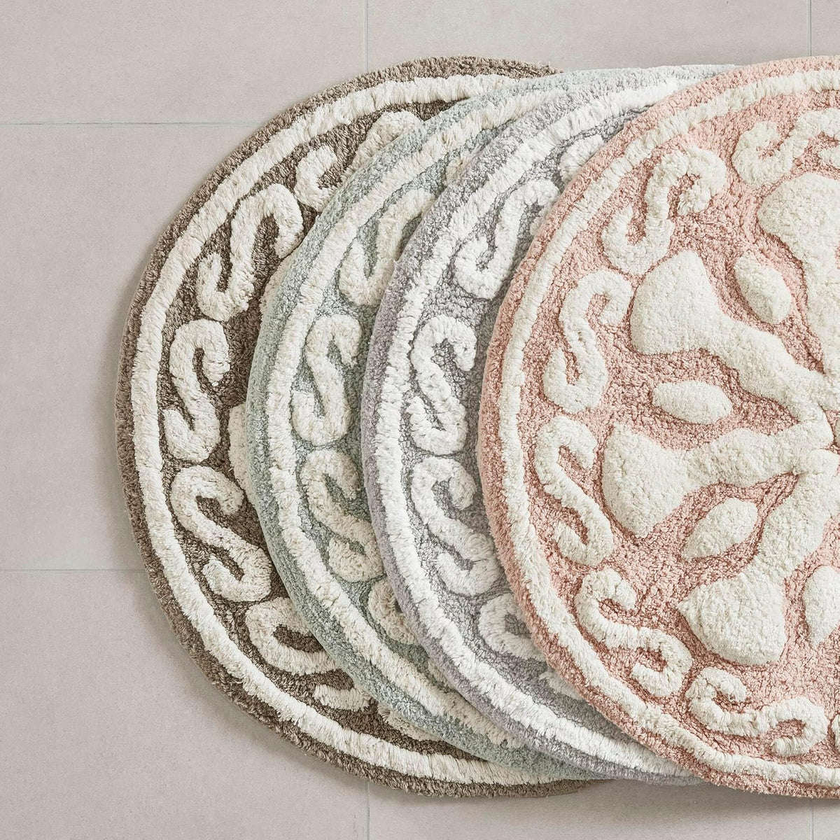 Casablanca Tufted Cotton Bath Rug Non-Slip, Round 25", Pink